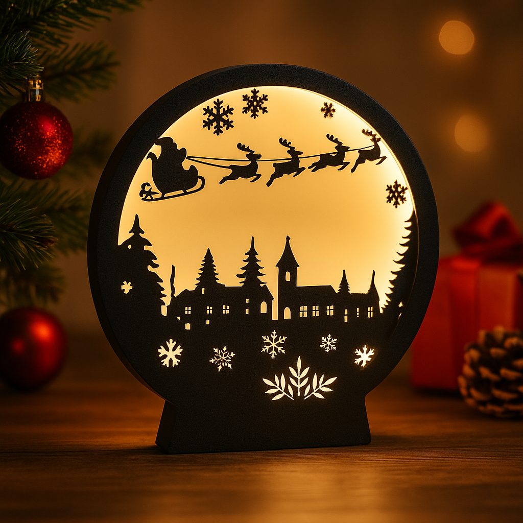 Christmas Village Lamp | Santa Sleigh Light | Festive Holiday Decor