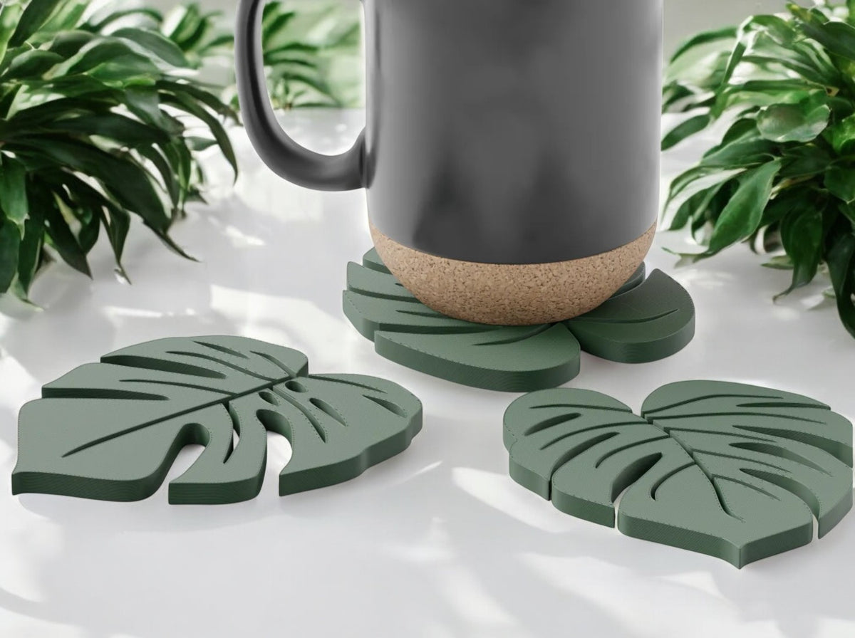 "Monstera Leaf Coasters - Tropical Inspiration Set