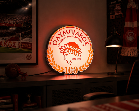 Olympiacos 100 Years LED Light – Συλλεκτικό Φωτιζόμενο Διακοσμητικό Ολυμπιακού | Olympiacos Anniversary Light