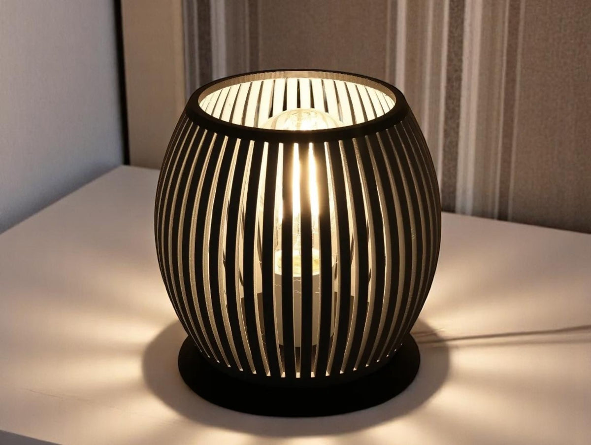 “Cage Glow” 3D Printed Table Lamp – Modern Harmony of Light & Shadow