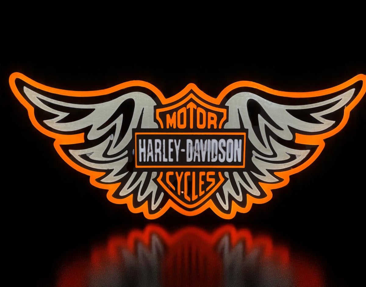 Φωτεινό Lightbox Harley-Davidson με Φτερά – Χειροποίητο Fan Art Διακοσμητικό 