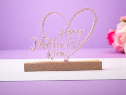  Κομψό Διακοσμητικό "Happy Mother's Day" σε Σχήμα Καρδιάς με Βάση - Ένα Αριστοκρατικό Δώρο για τη Μητέρα