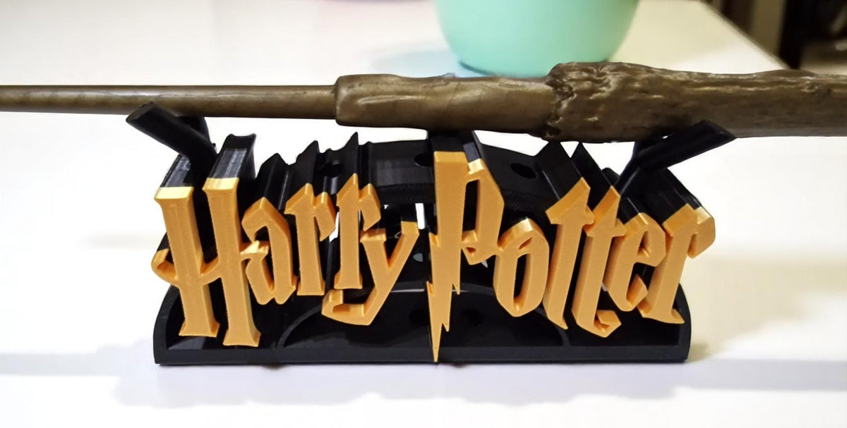 3D Printed Βάση & Ραβδί Χάρι Πότερ | Fan Art Συλλεκτικό Διακοσμητικό Ράφι με Logo