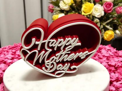 Elegant Heart-Shaped "Happy Mother's Day" Decorative Ornament with Red Base - The Ultimate Gift of Love