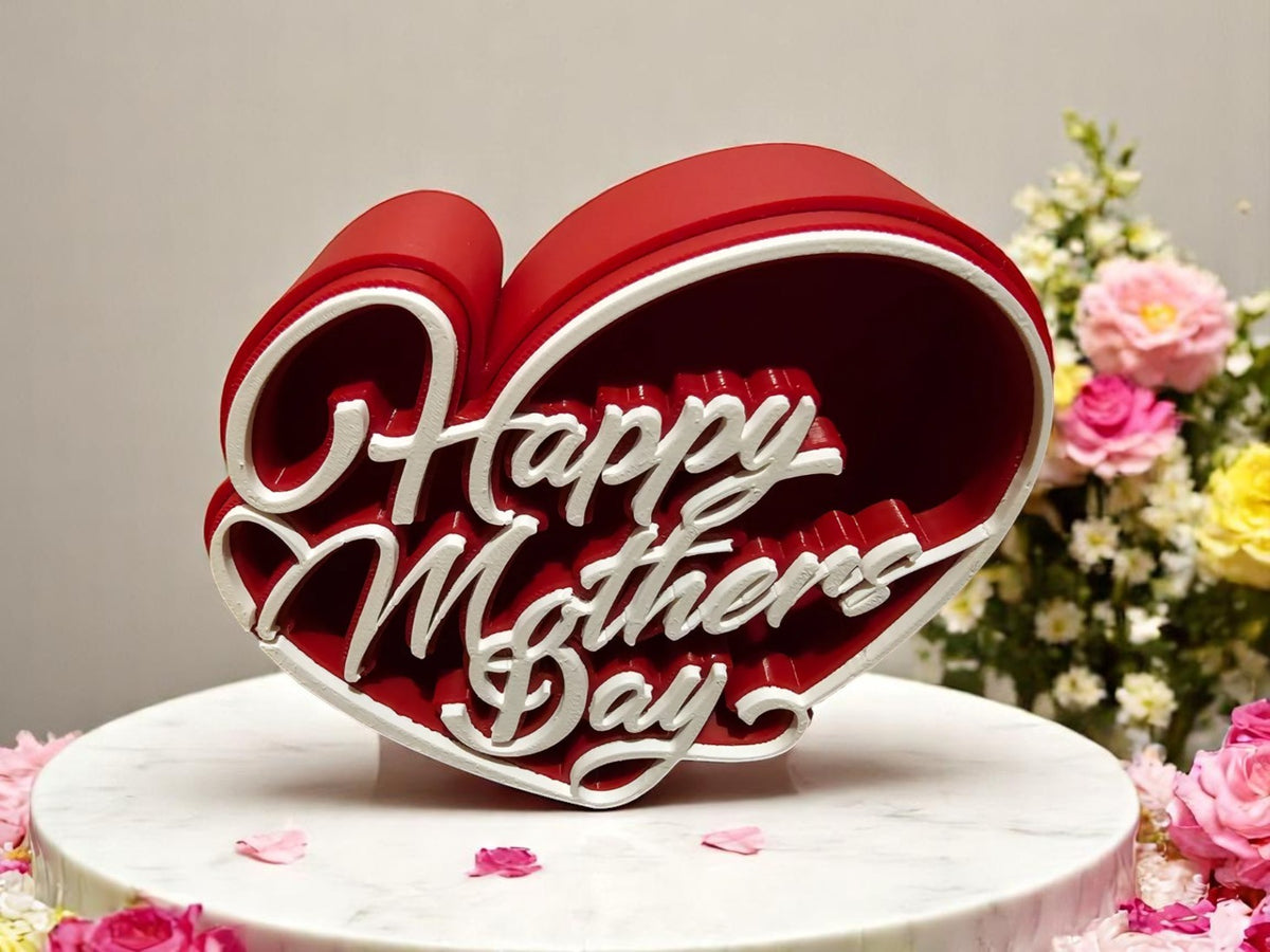 Elegant Heart-Shaped "Happy Mother's Day" Decorative Ornament with Red Base - The Ultimate Gift of Love