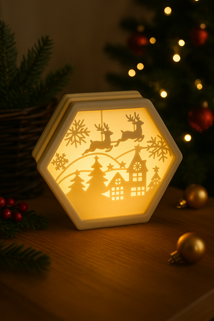 Hexagon Christmas Lamp  | Winter Village Light | Festive Cozy Decor