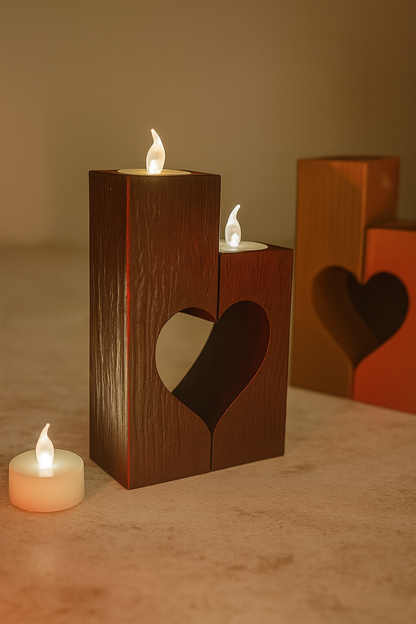Heartlight Duo Candle Holder Set – Interlocking Heart Tealight Decor | Romantic Anniversary & Wedding Gift | Custom Colors