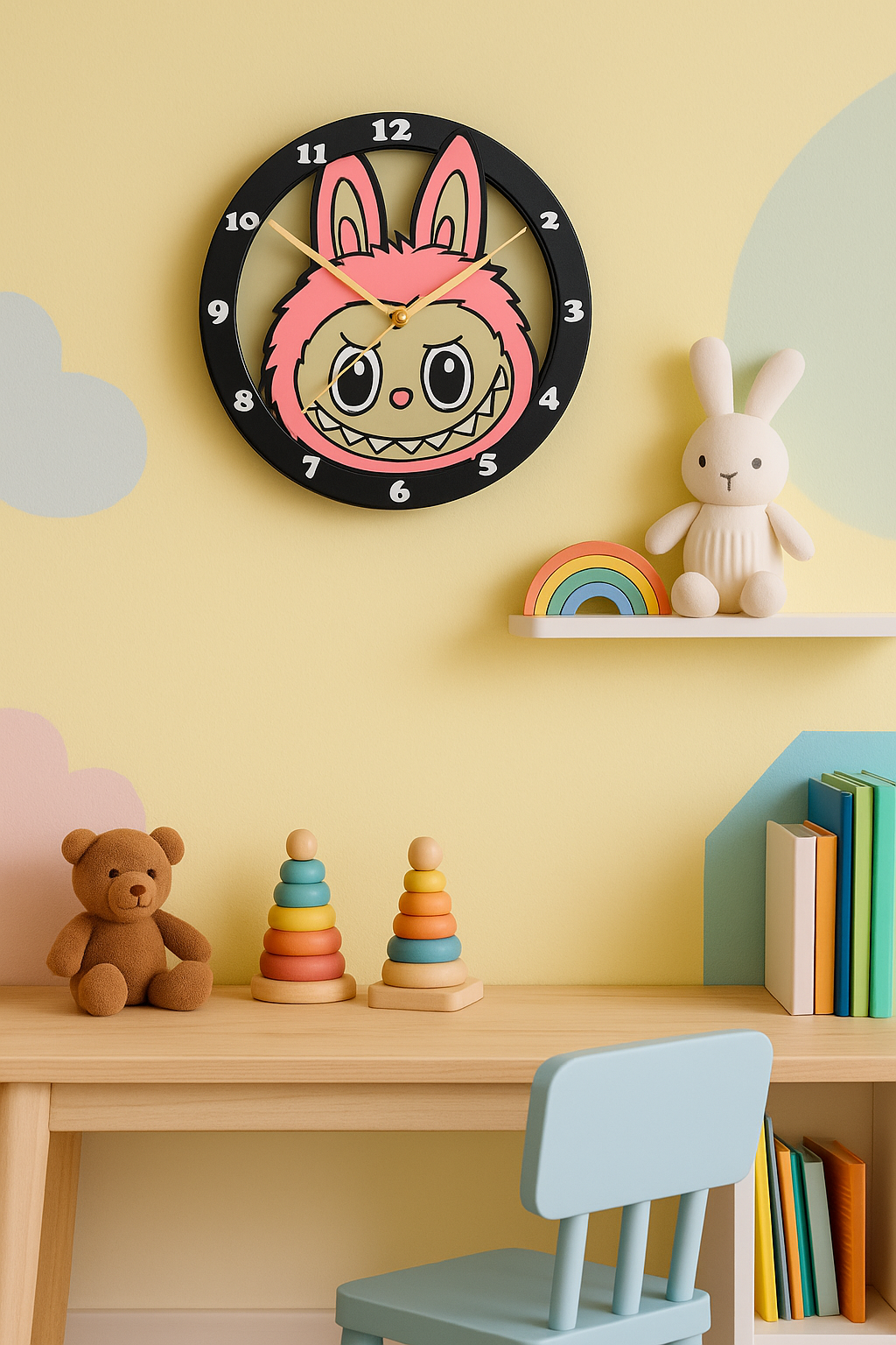 Labubu Monster Kids Wall Clock – Trendy Art Toy Room Decor | Cool Fun Gift for Fans