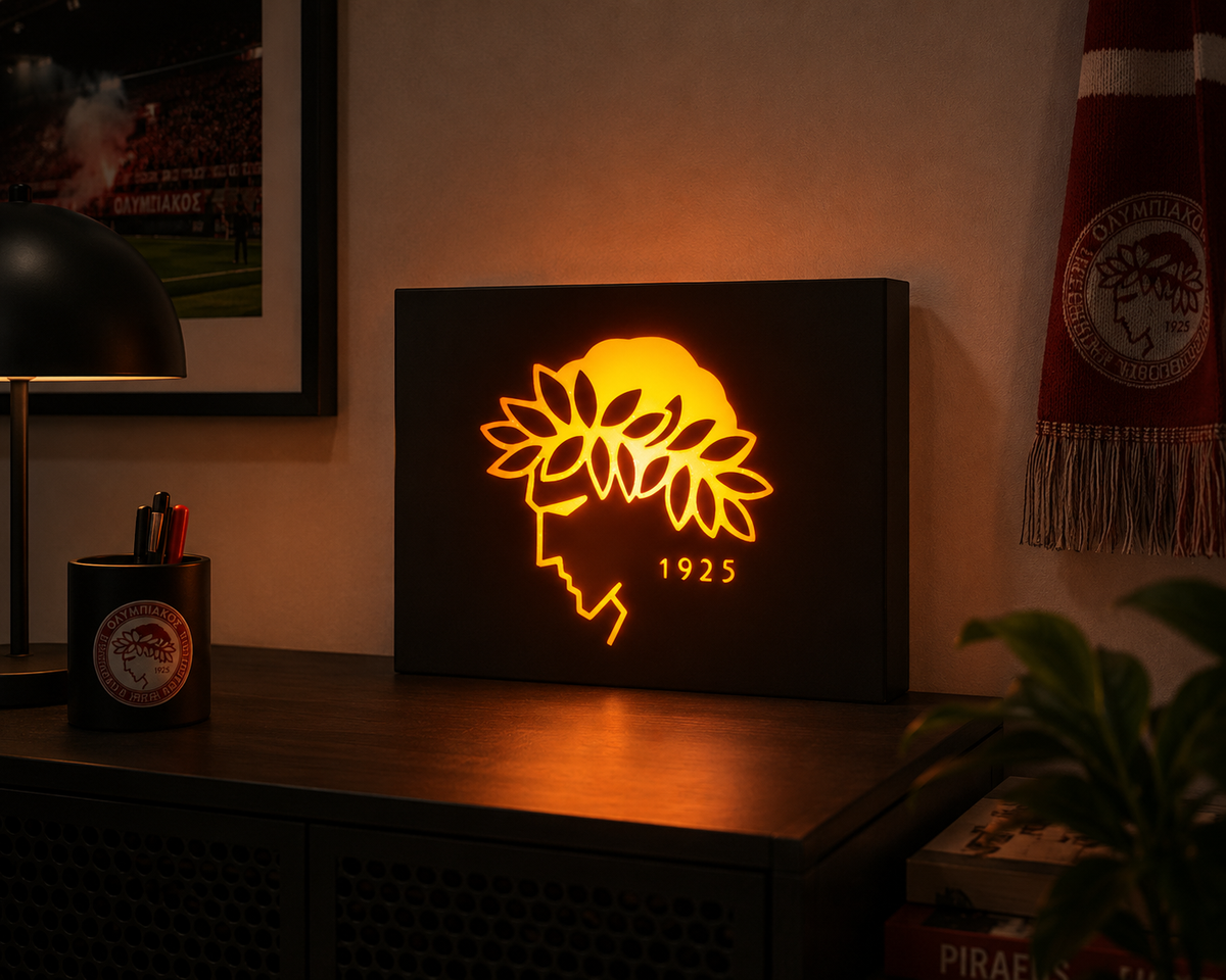 Olympiacos Neon Crest Light – Φωτιζόμενο Minimal Διακοσμητικό Ολυμπιακού | LED Decor