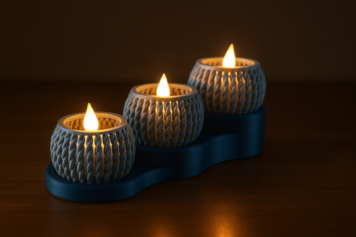 Weave Glow Candle Holders - Σετ Κηροπήγια με Πλεκτή Υφή & Κυματιστή Βάση | Boho Διακόσμηση & Επιλογή Χρωμάτων