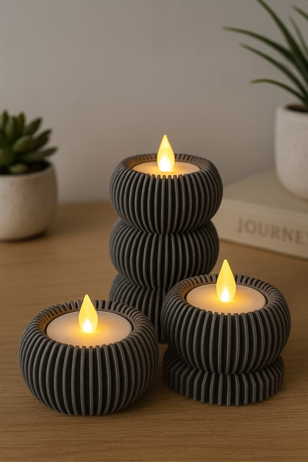Modern Ripple Candle Holder Set – Ribbed Tealight Decor | Custom Color Options | Minimalist Luxury Centerpiece