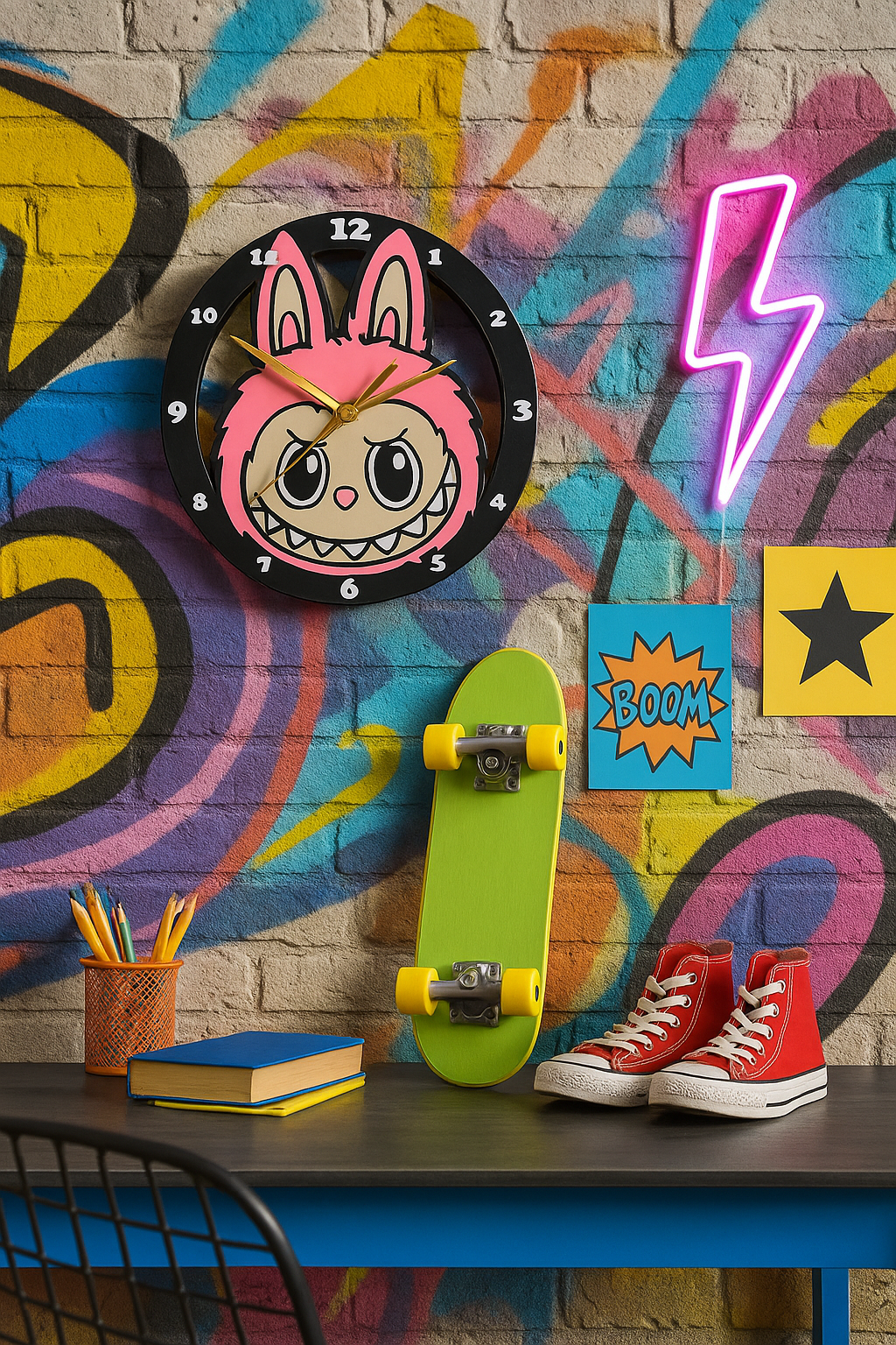 Labubu Monster Kids Wall Clock – Trendy Art Toy Room Decor | Cool Fun Gift for Fans