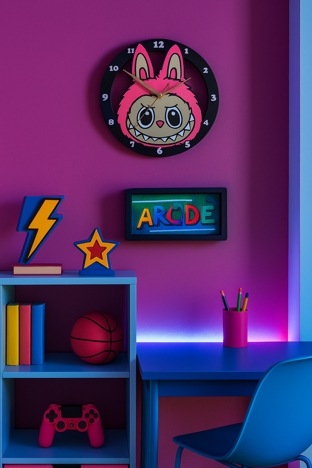 Labubu Monster Kids Wall Clock – Trendy Art Toy Room Decor | Cool Fun Gift for Fans