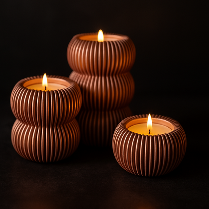 Modern Ripple Candle Holder Set – Ribbed Tealight Decor | Custom Color Options | Minimalist Luxury Centerpiece