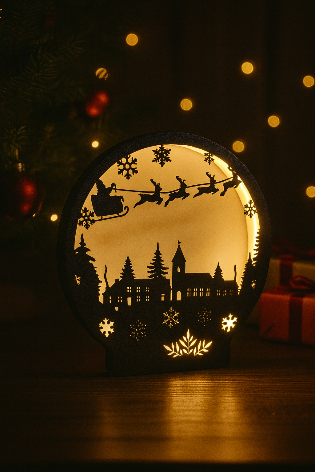 Christmas Village Lamp  | Santa Sleigh Light | Festive Holiday Decor