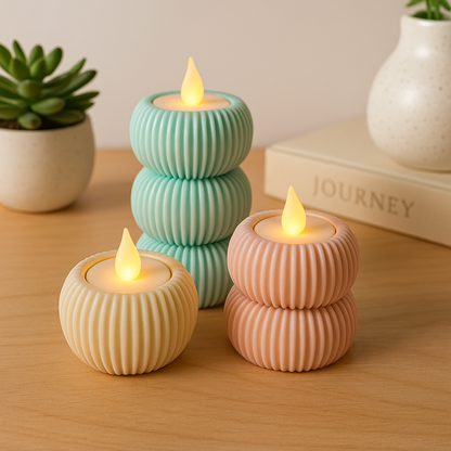 Modern Ripple Candle Holder Set – Ribbed Tealight Decor | Custom Color Options | Minimalist Luxury Centerpiece