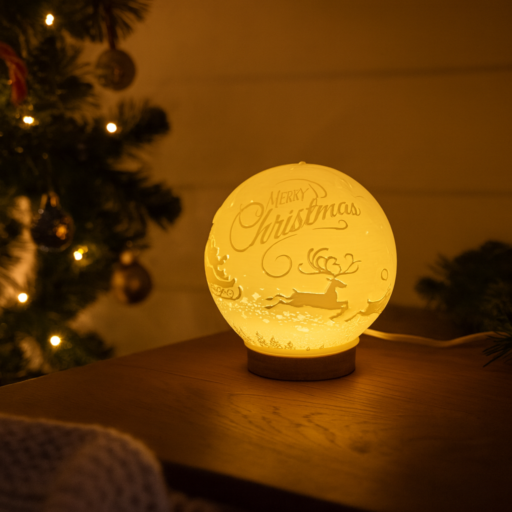 Merry Christmas Globe Lamp  | Holiday Warm Light | Festive Decor