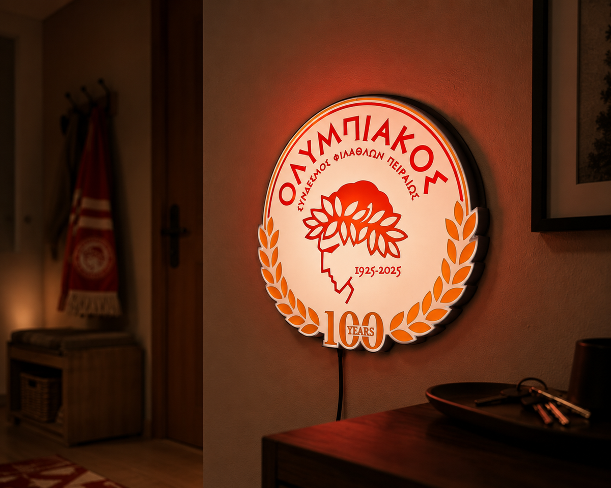 Olympiacos 100 Years LED Light – Συλλεκτικό Φωτιζόμενο Διακοσμητικό Ολυμπιακού | Olympiacos Anniversary Light