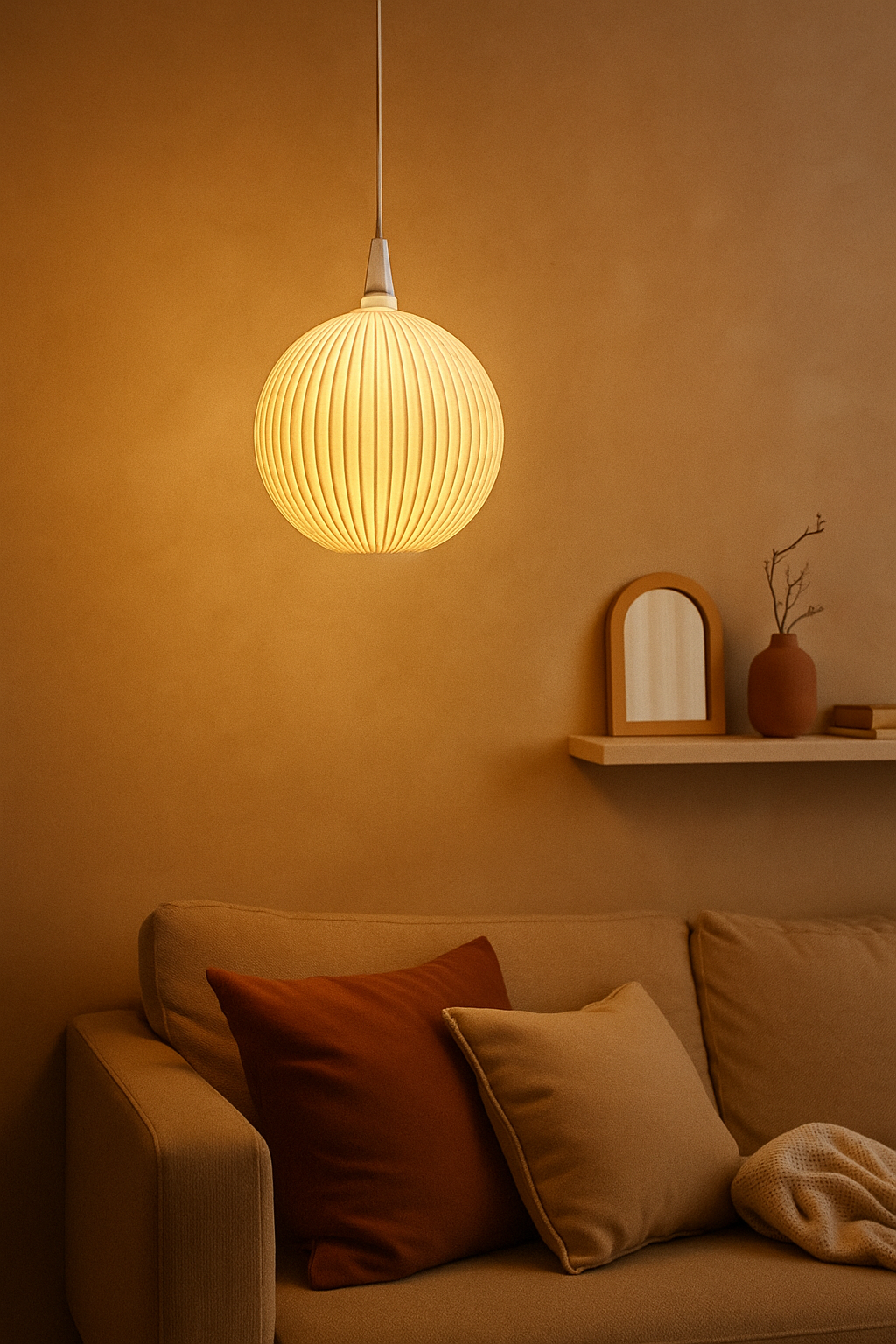 Luna Sphere Pendant Lamp – Modern Ribbed Globe Light | Custom Colors