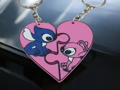 "Stitch & Angel: Broken Heart"  Couple Keychain