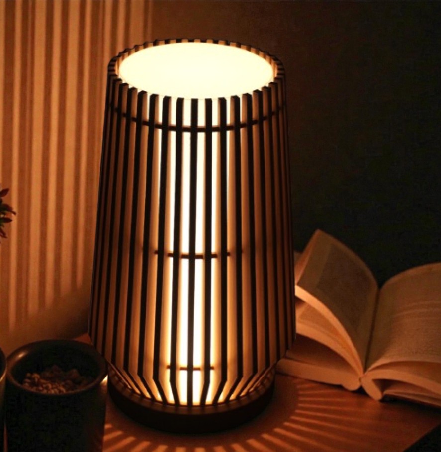 Linea Glow Minimalist Slatted Table Lamp – Modern Wood-Style Ambient Light | Japandi Decor