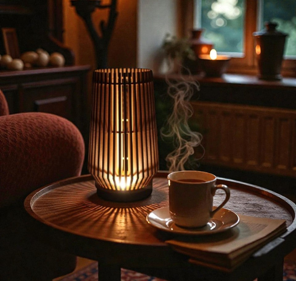 Linea Glow Minimalist Slatted Table Lamp – Modern Wood-Style Ambient Light | Japandi Decor