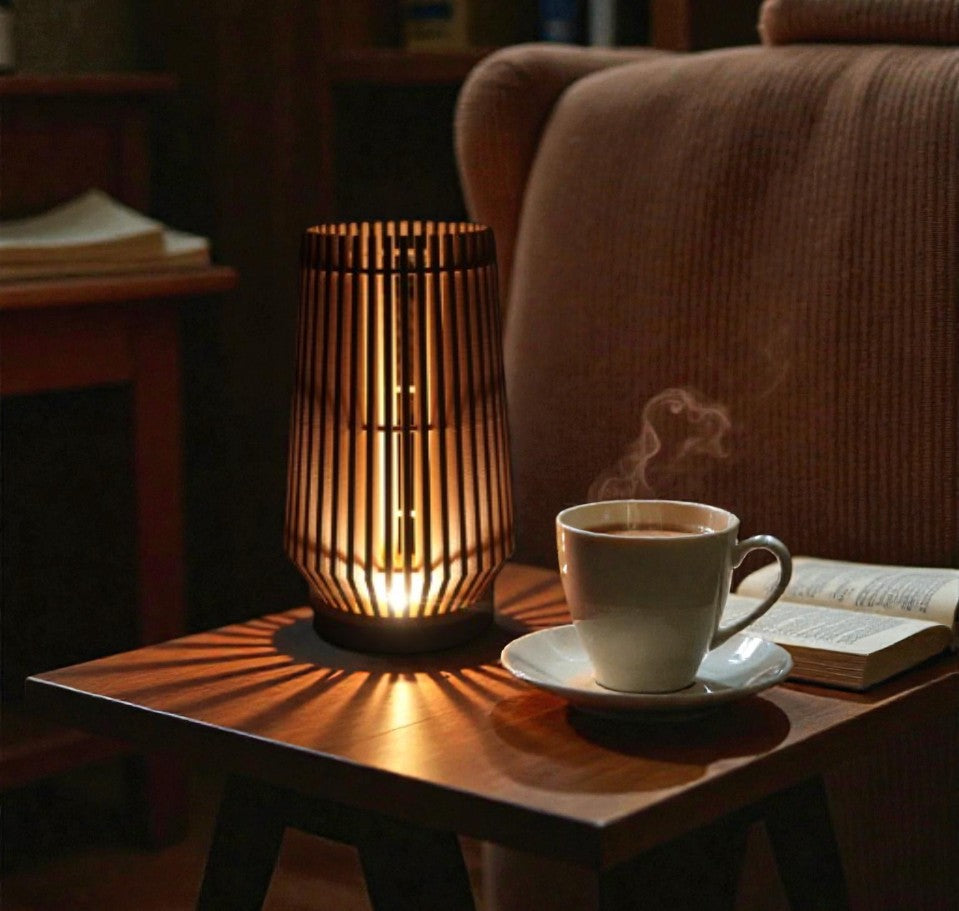 Linea Glow Minimalist Slatted Table Lamp – Modern Wood-Style Ambient Light | Japandi Decor