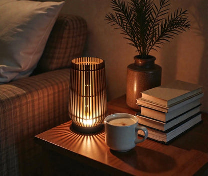 Linea Glow Minimalist Slatted Table Lamp – Modern Wood-Style Ambient Light | Japandi Decor