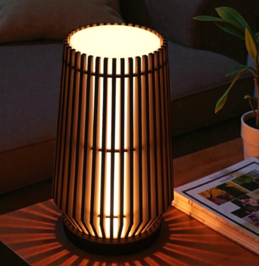 Linea Glow Minimalist Slatted Table Lamp – Modern Wood-Style Ambient Light | Japandi Decor